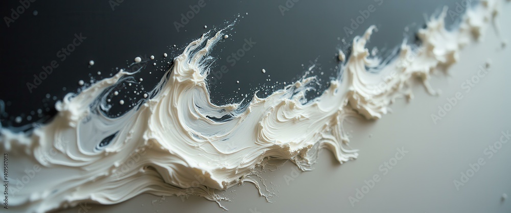 Aufkleber Abstract Wave of White Cream Splashing on Black and Gray Surface - Textured Background