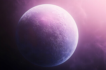 Pink-hued celestial moon in a nebula.