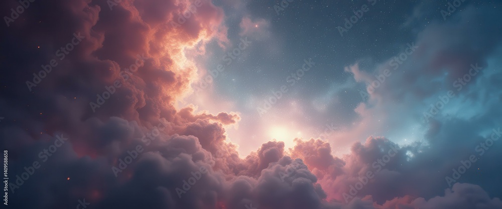 Aufkleber majestic celestial sky: dramatic clouds illuminated by starry light, creating an ethereal and dreaml