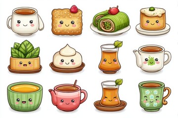 Cute Pixel Art Food and Drink Collection Teacups, Cakes, and Pastries