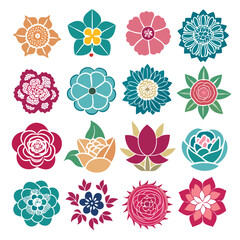 Stylized Flower Collection: Diverse Floral Vector Icons Set