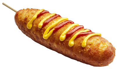 PNG One real savory corndog with mustard and ketchup on top food american cuisine.