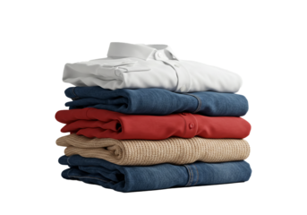 Neatly Folded Casual Clothes Stack with Sweater isolated on transparent background, PNG