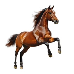 Naklejka premium Majestic Brown Horse in Dynamic Pose with Flowing Mane and Tail