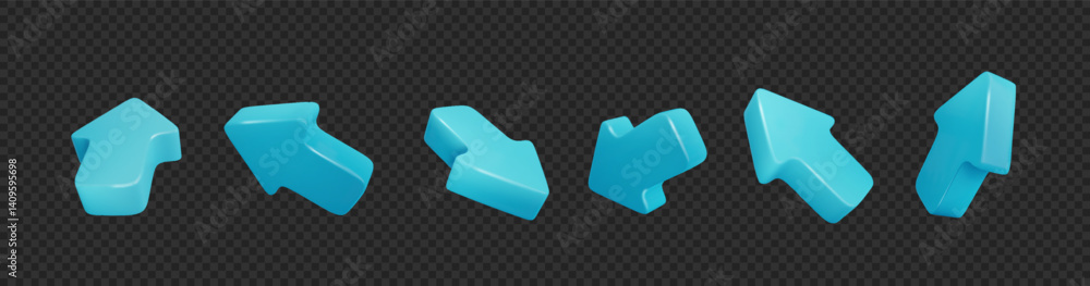 Poster blue 3d arrow cursors isolated on transparent background. mouse arrows pointing in different directi