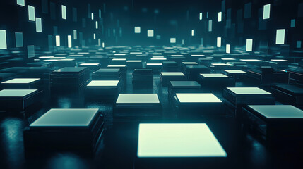 Obraz premium Futuristic glowing tiles in dark digital environment