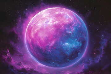 Fototapeta premium Vibrant, otherworldly depiction of a planet.
