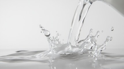 Water Pouring and Splashing on Surface Creating Ripples and Droplets