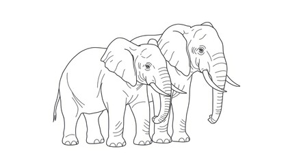 Fototapeta premium Line Drawing Of Two Elephants