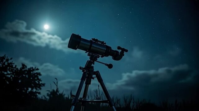 The telescope gleamed under the night sky, stars shimmering brightly in the vast cosmos.