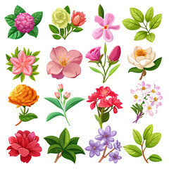 Assorted flower vector illustration set, colorful blooms, flora