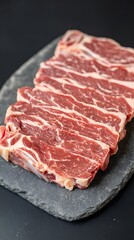 Fototapeta premium Raw Beef Short Ribs Steak on Slate Board