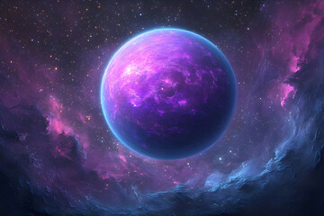 Fototapeta premium Vast, vibrant purple planet amidst cosmic nebulae.