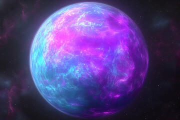 Fototapeta premium Vibrant, otherworldly planet glows with swirling nebulae.