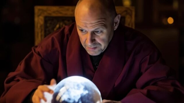 The fortune-teller gazed into the crystal ball, foreseeing events shrouded in mystery and wonder.