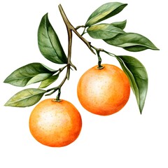 Fresh Oranges Hanging on a Branch with Green Leaves in Background