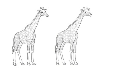 Two Giraffe Profile View Wildlife Illustration