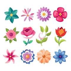 Cute Colorful Flower Illustration Set for Spring Designs