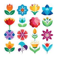 Colorful geometric flower vector set on white background