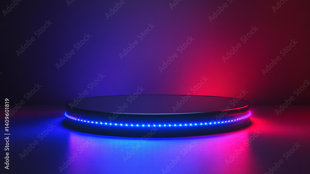 Poster the tv game show stage features an empty circular platform with led light