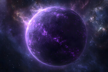 Fototapeta premium A vibrant purple planet dominates a cosmic landscape.