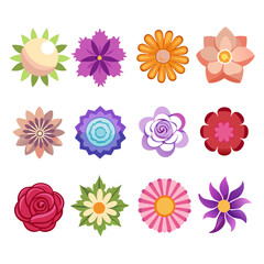 Colorful Floral Set: Vector Illustration of Twelve Flowers