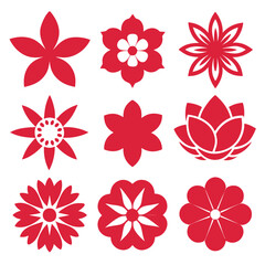 Red Flower Icon Set - Vector Floral Design