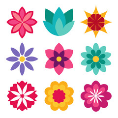 Colorful Flowers Set Flat Design Style Illustration Vector