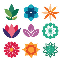 Assorted flat design flower icons on a white background