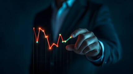 a man in a suit holding a red and green chart