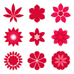 Red Floral Icon Set - Vector Flower Illustrations
