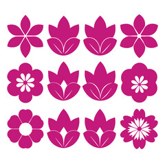 Elegant Pink Flower Vector Set on White Background