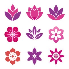 Assorted stylized flower blossom shapes and vector art designs