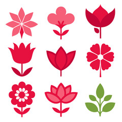 Set of Flat Floral Icons on White Background