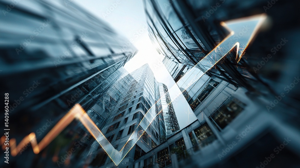 Poster abstract financial diagram with upward arrow in modern architecture