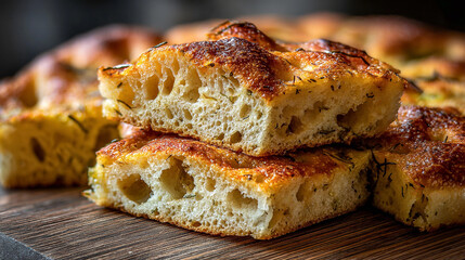 Freshly baked focaccia with rosemary and olive oil