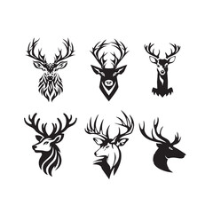 buck deer head logo vector silhouette illustration. .black and white tattoo