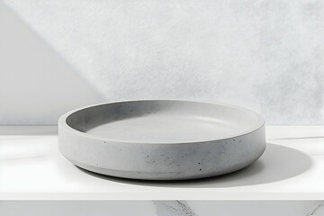 Light gray concrete round decorative bowl on a white surface.