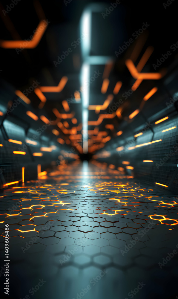 Poster abstract tunnel with futuristic patterns and dynamic lighting for technology