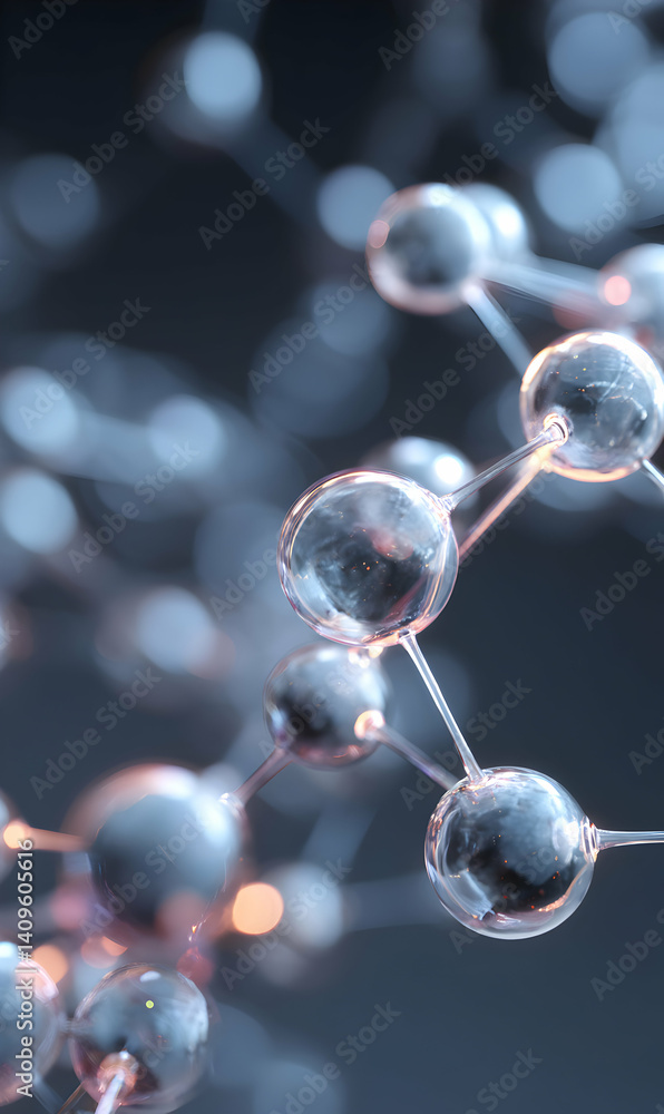 Poster abstract interconnected spheres with glowing reflections symbolizing network complexity