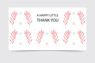 Minimalist thank you card with pink linear leaves and white background, elegant for notes and invites.