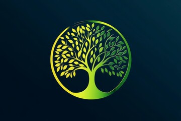 A tree and earth symbol with a minimalist design, incorporating green and blue hues, signifies a commitment to environmental care and eco-friendliness