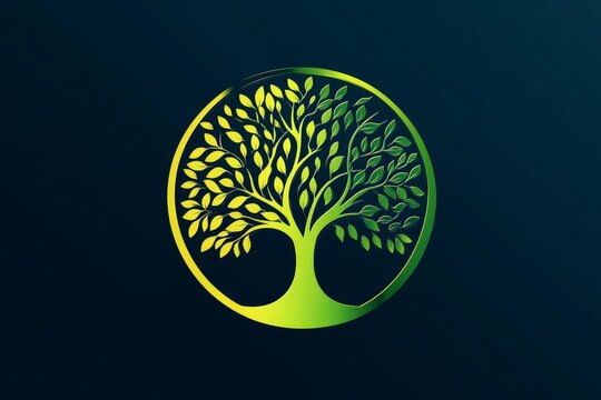 A tree and earth symbol with a minimalist design, incorporating green and blue hues, signifies a commitment to environmental care and eco-friendliness
