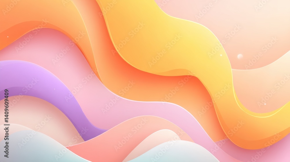 Poster waves of pastel colors create a soft, abstract background with fluid lines and gentle gradients.