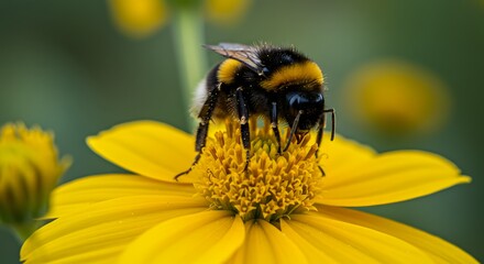 A Busy Bee on a Bright Yellow Flower