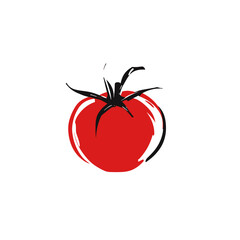 Stylized red tomato icon with black sketch outline