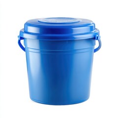 Isolated blue plastic bucket with lid isoleted on white background