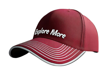Maroon Explore More Cap Stylish Adventure Hat Clean Studio Shot on Black on transparent background