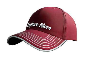 Maroon Explore More Cap Stylish Adventure Hat Clean Studio Shot on Black on transparent background