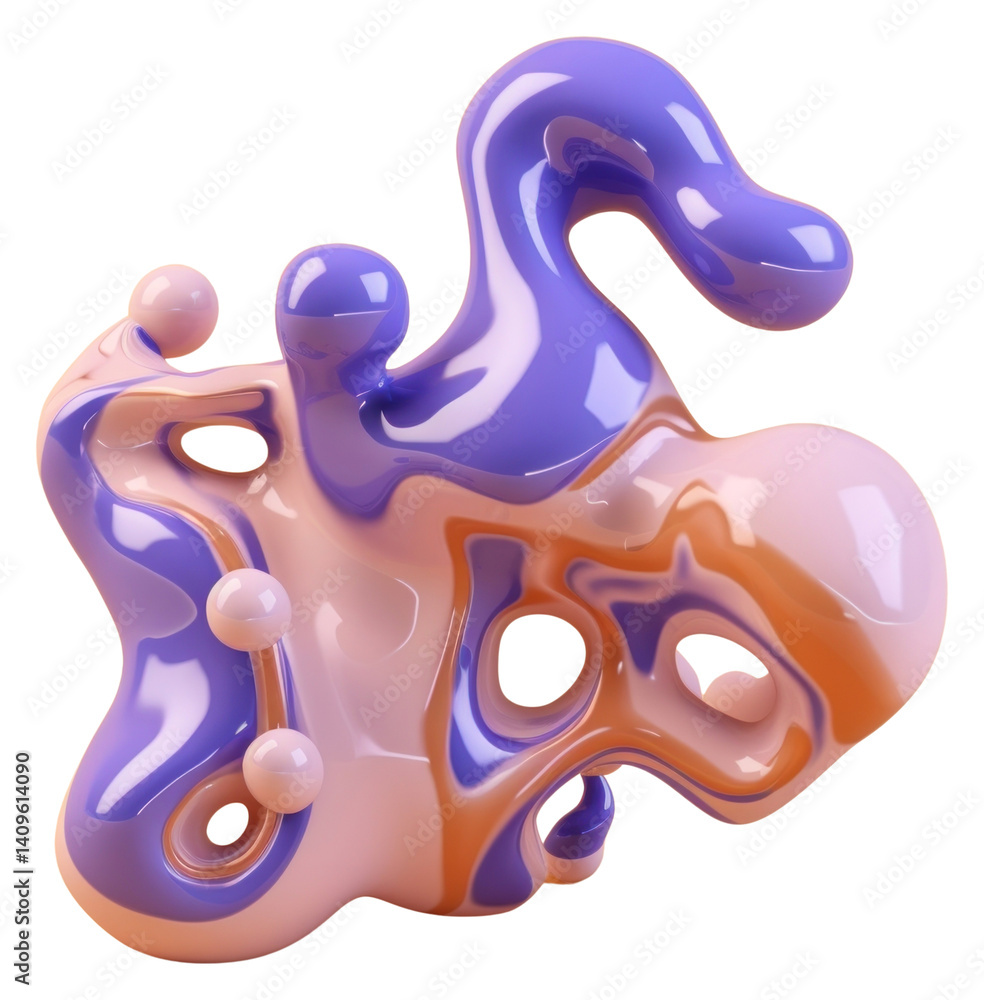Poster png 3d render of abstract fluid shape represent of basic shape confectionery figurine balloon.
